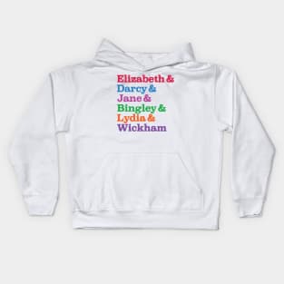 Elizabeth & Darcy & Jane & Bingley & Lydia & Wickham, Jane Austen, Pride & Prejudice Kids Hoodie